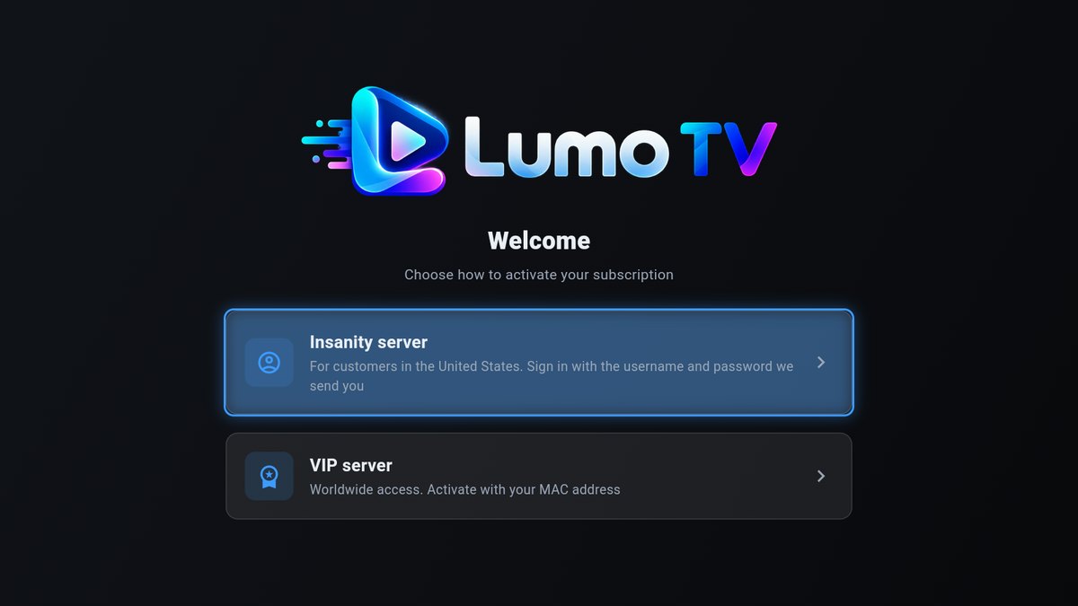 The first screen of the Lumo TV app, with Ruby server at the top